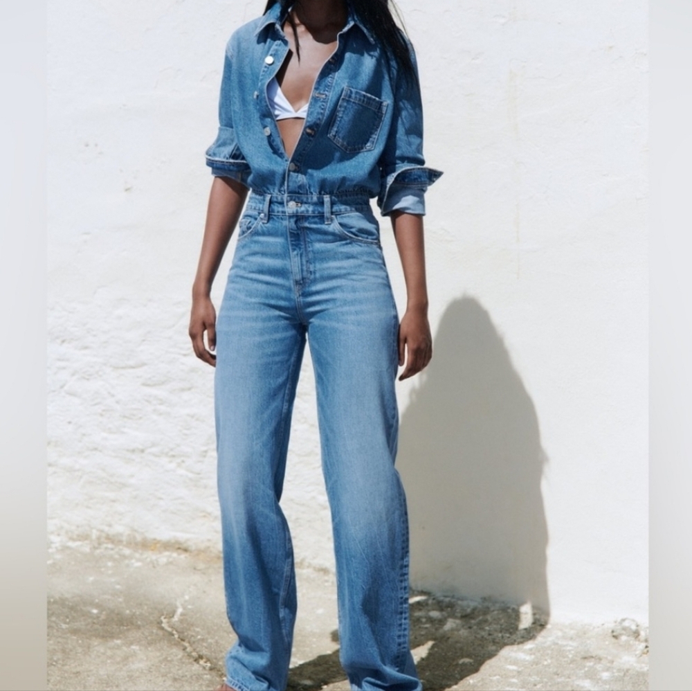 Zara Light Blue Denim Jumpsuit - Picture 4 of 13